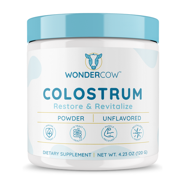 WONDERCOW Colostrum Supplement Powder for Gut Health, Immune Support, Muscle Recovery & Wellness | Natural IgG Pure Whole Bovine Colostrum Superfood, Unflavored, 60 Servings