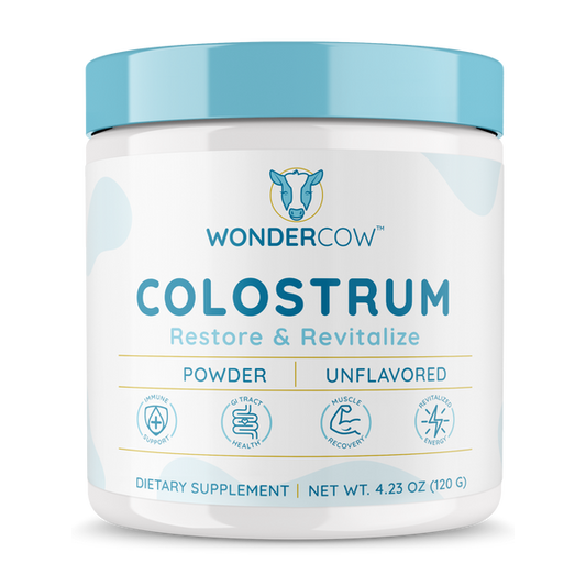 WONDERCOW Colostrum Supplement Powder for Gut Health, Immune Support, Muscle Recovery & Wellness | Natural IgG Pure Whole Bovine Colostrum Superfood, Unflavored, 60 Servings
